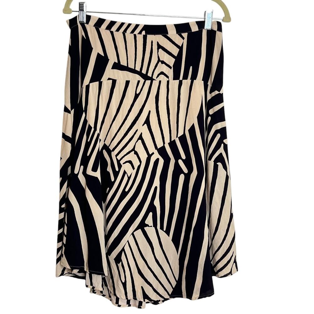 Maeve Anthropologie Womens Ava Skirt 12 Black Beige Zebra Stripe Knee Length